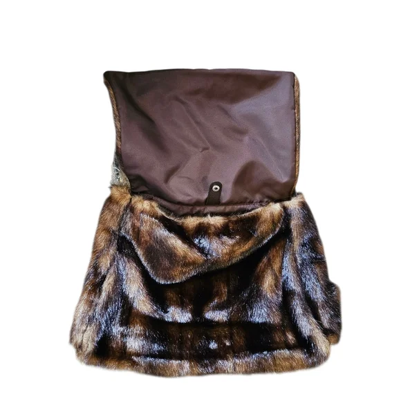 Terry Lewis Vintage Faux Mink Bauette Leather Strap Shoulder Bag Brown Black - Picture 3 of 7